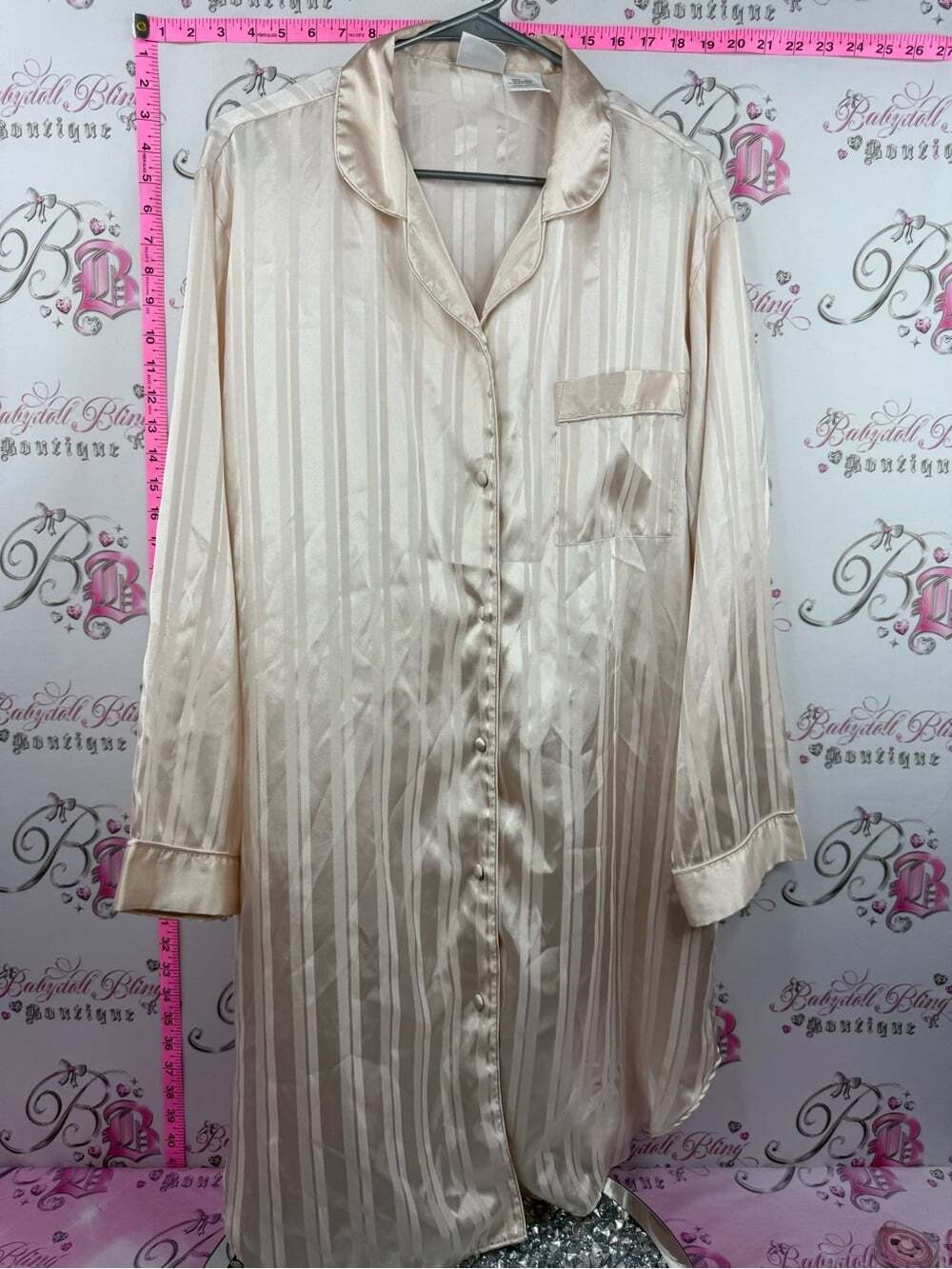 Secret Treasures Cream Satin Stripe Long Sleeve Sleep Shirt dress
